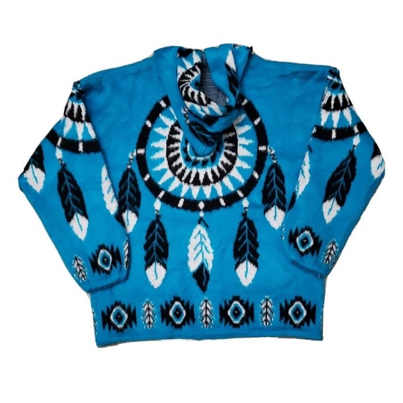 Yari Artesanias M Aztec Native Southwestern Hoodie Alpaca Wool Blanket Sweater - Picture 2 of 8